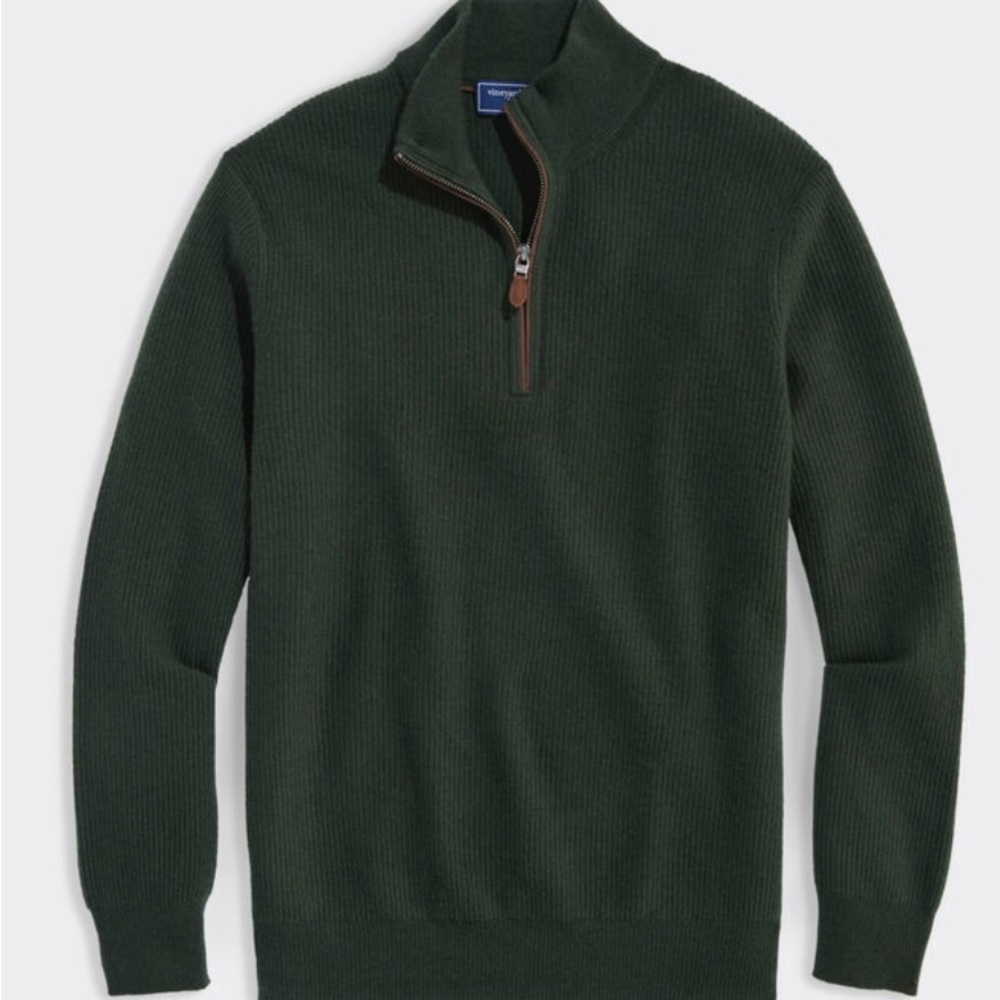 Vineyard Vines Lightweight Cashmere 1/4 Zip Sweater in Forest Olive Green